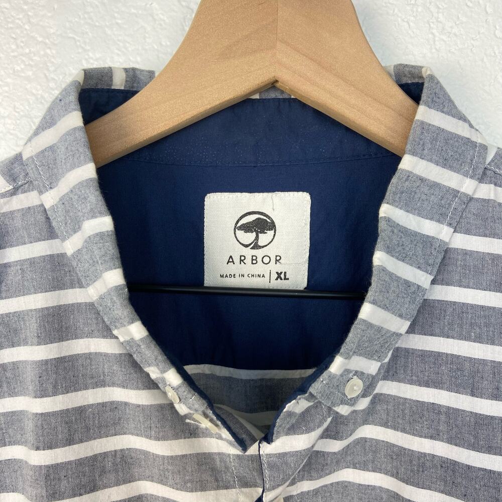 Arbor collective grey and white striped button down shirt large - Picture 3 of 5